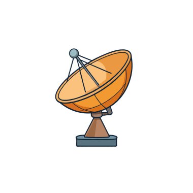 Kablosuz telekomünikasyon ortamında sinyal almak ve iletmek için tasarlanmış turuncu bir uydu çanağının tasviri. Teknolojik gelişmeyi ve küresel gelişimi temsil etmek için idealdir.