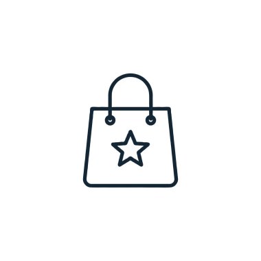 Bir alışveriş çantasının basit, minimalist bir tasviri. Bu grafik tasarımı perakende, ticaret, çevrimiçi alışveriş veya işi temsil etmek için mükemmeldir. Yıldız elementi ek bir tasarım sağlar