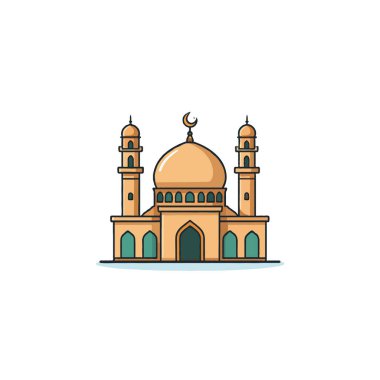 Dijital olarak yaratılmış bir illüstrasyon, İslam mimarisi ve kültürünü simgeleyen önemli bir kubbe ve uzun minareler içeren bir camii sunuyor. Tasarım temiz, tanımlanmış dış hatları ve sessiz bir rengi var.