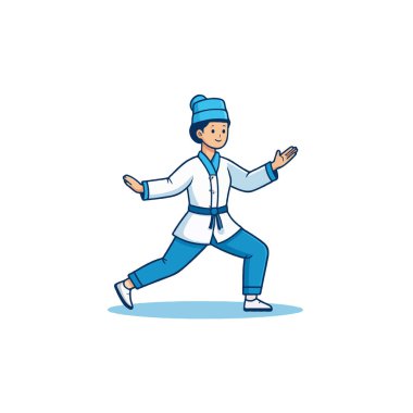 Geleneksel bir üniformayla dövüş sanatları uygulayan genç bir birey tasvir edilir. Görüntü, kendini geliştirme ve fiziksel gelişim ilkelerini vurgulayan odaklanma ve adanmışlık anı yakalar.