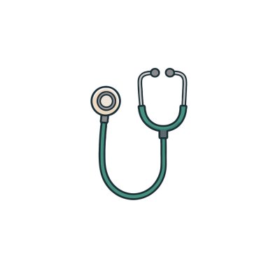 Sade bir arkaplanda steteskopun basitleştirilmiş bir illüstrasyonu. Eserde tıbbi teçhizat ve sağlık izleme, tıbbi teşhisin iletilmesi ve sağlık, sağlık ve