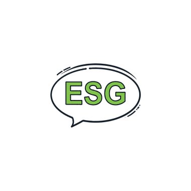 Görsel tasvir bir konuşma balonu aracılığıyla çevresel sosyal yönetimi sembolize ediyor. Bu, sürdürülebilirlik, etik ve sorumlu yatırımın önemli unsurlarını temsil etmektedir.