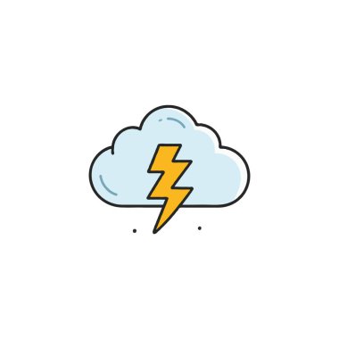 Yumuşak mavi bir buluttan çıkan parlak sarı bir şimşeğin basit ama etkili bir örneği, temiz beyaz bir arkaplan üzerine kurulmuş. Hava durumuyla ilgili kavramları aktarmak için mükemmel,