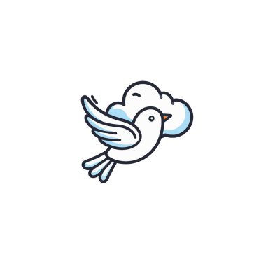 Minimalist bir illüstrasyon, hafif bir bulut eşliğinde uçan bir güvercini tasvir eder. Bu görüntü huzur, özgürlük ve umudu çağrıştırıyor. Basit çizgiler ve yumuşak renkler dinginlik yaratır.