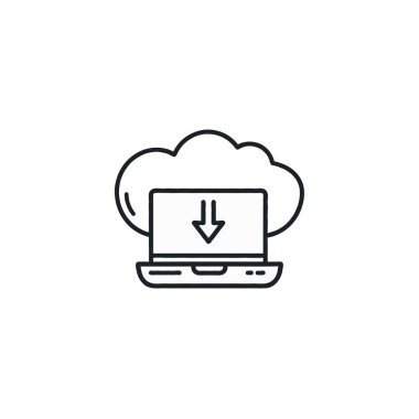 Bulut şekli içinde yer alan, bulut hesaplamasını ve veri transferinin kolaylığını sembolize eden, dijital bağlantıyı yansıtan, indirme oku olan modern bir dizüstü bilgisayar gösterimi,
