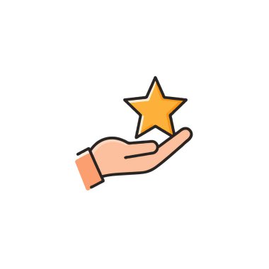 Minimalist bir çizim, altın bir yıldızı nazikçe kucaklayan, başarıyı, mükemmelliği ve başarıların olumlu tanınmasını simgeleyen bir el göstermektedir. Bu bir minnettarlık, umut hissi veriyor.