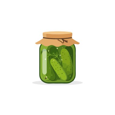 This illustration features a jar filled with pickled cucumbers, offering a glimpse into homemade food preservation. The fresh green hues and rustic presentation evoke a sense of wholesome goodness