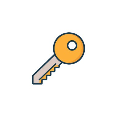 This vector graphics depicts a vintage style key with a golden circular head. It's symbolic of security, access, and unlocking solutions. It is suitable for a range of illustrations and design