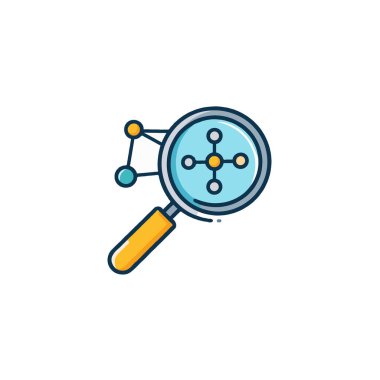 This compelling illustration uses a magnifying glass to symbolize the detailed exploration of a molecular network. The image represents the meticulous investigation of data connections, insights,