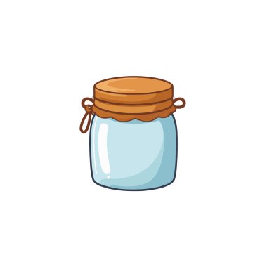 A simple and charming cartoon illustration of a blue glass jar with a brown lid. Its clean lines and soft colors make it suitable for a variety of design applications, from illustrating recipes to