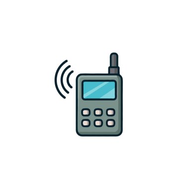 Isolated vector illustration of a vintage mobile communication device radiating waves, signifying technological advancement and distant interaction. Ideal for business, personal, or historical