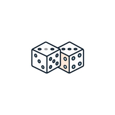 A simplified digital illustration displays two dice side by side, connoting ideas of chance, probability, or recreational gameplay. These objects are depicted in a minimal style suggesting games of