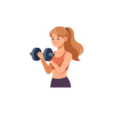 A cartoon illustration portrays a strong woman performing bicep curls with a dumbbell. The image depicts the importance of strength training, physical activity, and maintaining a healthy lifestyle.