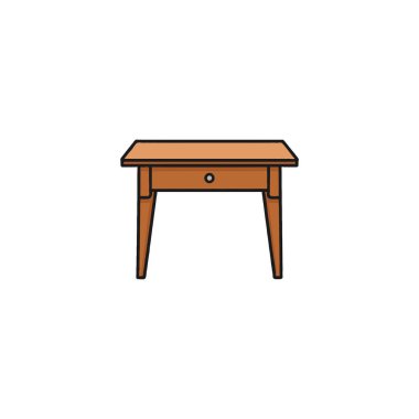Küçük ahşap bir masanın enfes minimalist bir çizimi. Basit tasarımı ve ılık kahverengi rengi, rahatlık ve nostaljiyi çağrıştırıyor. Her projeye biraz rahatlık katmak için mükemmel..