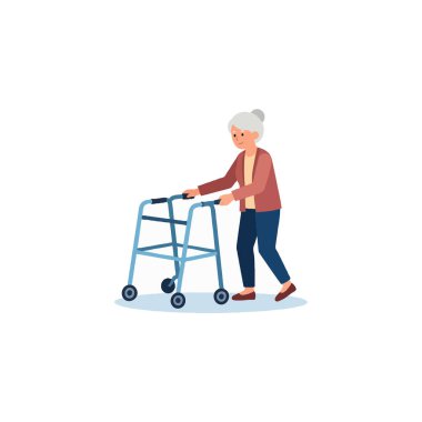 Bu resim, son yıllarda bağımsızlığını ve sağlığını korumaya olan bağlılığını vurgulayarak, yürüteç kullanan yaşlı bir kadını tasvir ediyor. Kullanımını gösteriyor.