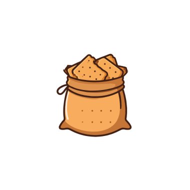 Bu enfes resimde çıtır krakerlerle dolu bir çuval var. Basit tasarım ve sıcak renkler büyüleyici bir sahne yaratıyor. Atıştırmalık yemek ve sağlıklı şeyler taşımak için mükemmel.