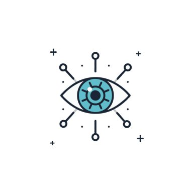 Kavramsal dijital göz tasarımını gösteren minimalist bir görsel tasarım. Bu illüstrasyon fütürist teknoloji, zeka, veri analizi ve ağ bağlantılarını somutlaştırır.