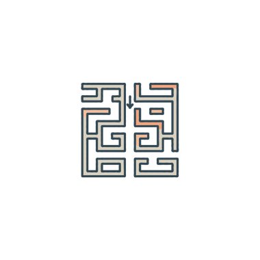 Karmaşık yollar içeren karmaşık bir geometrik labirent ve bir okla gösterilen bir başlangıç noktası. Bu grafik çizimi bir navigasyon ve problem çözme mücadelesi sunuyor.