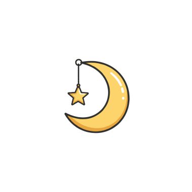 Yıldız kolyeli hilal ay şeklindeki büyüleyici bir vektör çizimi huzurlu ve rüya gibi bir ortam yaratıyor. Kozmik güzelliğe ve tuhaf görüntülere ihtiyaç duyan projeler için idealdir.