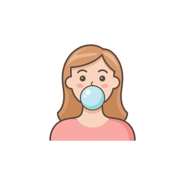 Bu parlak karikatür, sakız baloncuğu şişiren neşeli bir kızı canlandırıyor. Temiz çizgilerle basit bir şekilde hazırlanan neşeli görüntü, hafif bir dokunuşla neşeli bir anı yakalar.