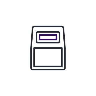 Minimalist bir vektör grafiği basitleştirilmiş bir elektronik aygıt içerir. Tasarımı, birincil ekran alanı ve daha küçük bir alandan oluşan temiz çizgiler ve düz bir arayüzü içerir.,