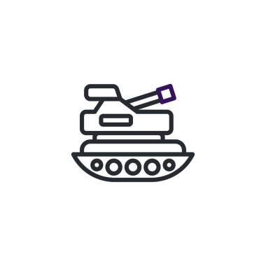 Şekillendirilmiş ve minimalist bir tasvir, gücü ve korumayı simgeleyen zırhlı bir askeri tank sunar. Modern makine tasarımını vurguluyor, askeri savunmayı vurguluyor ve