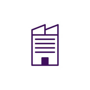 Mor renkli bir gökdelen simgesi, şehir mimarisinin basitleştirilmiş, modern bir temsilini sunar, doğrusal tasarımını ve geometrik biçimlerini vurgular, iş dünyasını sembolize etmek için idealdir.,