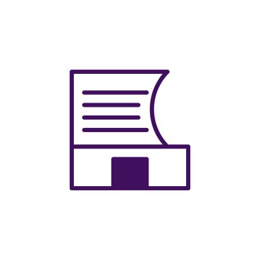 Yaratıcı olarak tasarlanmış bir belge simgesi, bir kap içinde kağıdı temsil etmek için basitleştirilmiş geometrik şekiller içerir. Organizasyon, veri yönetimi ve dijital evrakları içerir.