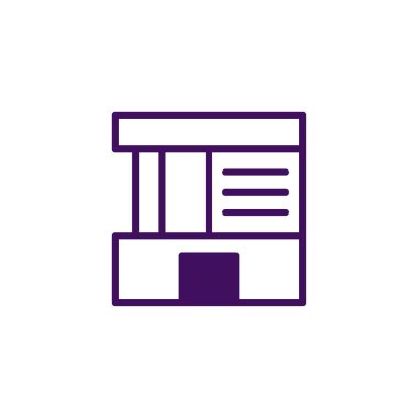 Basit ama göze çarpan bir çizimde canlı mor bir renkle betimlenmiş bir bilgi kabini sergileniyor. Haritalara, yön rehberlerine ya da olay mekanlarına netlik katmak için mükemmel bir yöntem.