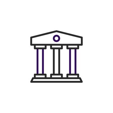 Minimalist bir vektör çizimi, üçgen bir pedikürü destekleyen üç sütun tarafından temsil edilen klasik bir tapınak cephesini tasvir eder. Temiz çizgiler ve basit tasarım tarihin bir duygusunu iletir.,