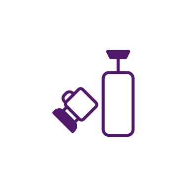 Yumruk torbasına atılan bir boks yumruğunun minimalist grafik çizimi eğitim ekipmanı ve spor uygunluğunu temsil ediyor. Basit tasarım netlik sağlar ve bunun için kullanılabilir