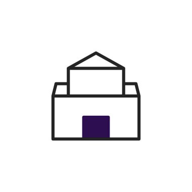 Bir minimalist illüstrasyon, bir binanın mimarisini temiz çizgiler ve geometrik şekillerle, basitlik ve çağdaş tasarımla sergiliyor. Çizgi çizimi, yapıyı ve tarzı sembolize ediyor.,