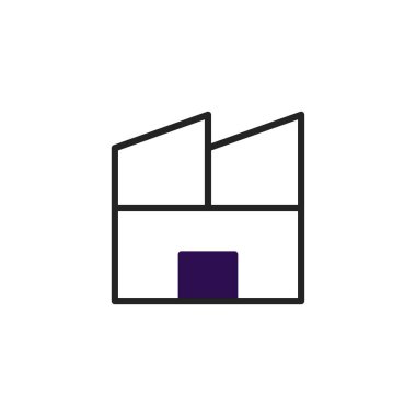 Açık hatları olan bir fabrika binasının ana hatları endüstriyel imalat ve iş yapısını temsil ediyor. Binanın kurumsal stratejiyi sembolize eden geometrik bir formu var.,