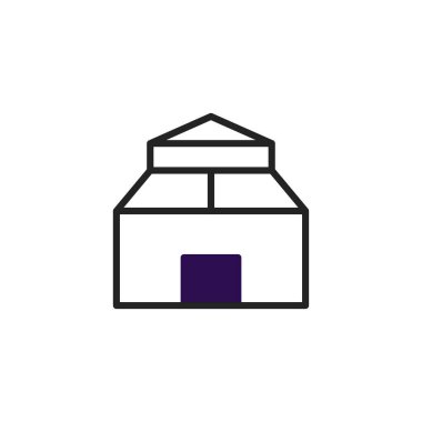 Bir minimalist yapı ikonu basitleştirilmiş mimari bir form sunar. Temiz çizgileri yapıyı tanımlar ve kalın mor bir kapı bir duyu iletirken genel tasarıma bir odak noktası ekler.