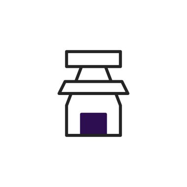 Bu simge, bir çizgi çizim stili kullanan stilize edilmiş bir bina tasvir eder. Geometrik basitliği, minimalist tasarım bağlamları veya şematik sunumlar için ideal olan kolay yoruma katkı sağlar. Şey...