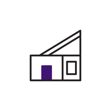 Bir ev ya da binanın basitleştirilmiş, geometrik bir gösterimi. Soyut tasarım, mimariyle ilgili bir sembol veya simgeye uygun, temiz çizgiler ve minimalist estetiği vurgular.