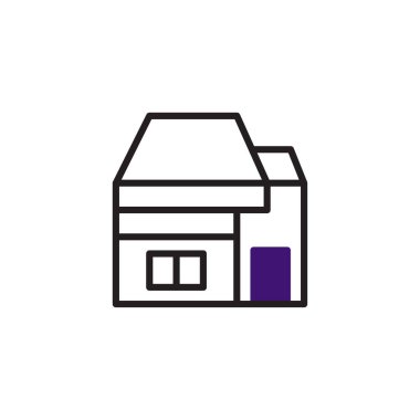 Minimalist bir ev çizgisi, modern yaşamı geometrik şekillerle tasvir ediyor, temiz ve mimari bir tasarım sergiliyor. Bu grafik ev, yapı ve çağdaş tarzın özünü somutlaştırır..