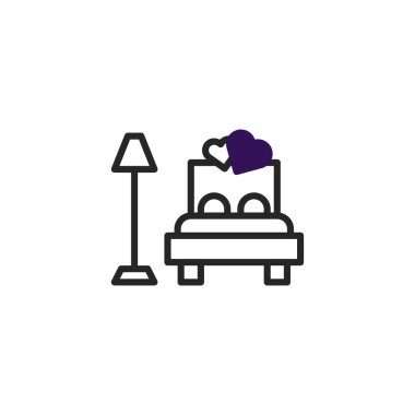 Bu basit çizim, rahat ve huzurlu bir yatak odası içerisini gösteriyor. En az, temiz tasarım elementleriyle sevgi dolu bir atmosfer yaratmaya odaklanmış durumda. Bir başucu lambası sahneyi aydınlatır.