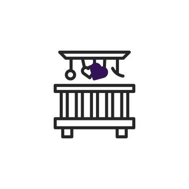 Temiz bir vektör illüstrasyonunda yukarıda asılı duran bir bebek beşiği resmedilir. Mobil araç, bebek odası dekorasyonu veya bebek tasarımı için ideal kalp şekli ve diğer oyuncak unsurlara sahiptir.,