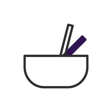 Minimalist bir vektör çizimi içinde yemek çubukları olan bir kase gösteriyor. Bu simge, Asya mutfağı, restoranları veya gıda sektörleriyle ilgili web siteleri veya grafikler için mükemmeldir. Şey...