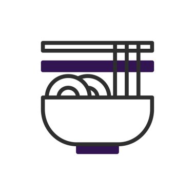 Minimalist bir illüstrasyon yemek çubuklarıyla tamamlanmış bir kase erişte sunar. Tasarım temiz ve stilize edilmiş. Görüntü, aşçılık sadeliğini aerodinamik tasarım yoluyla iletir.,