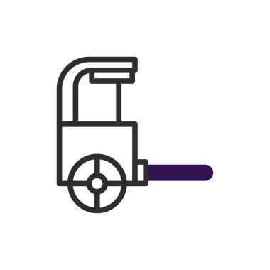 Şekillendirilmiş bir ikon, tekerleği ve önemli bir sapı olan bir el arabasına sahip olup, eşyaları taşımak veya taşımak için bir cihaz önerir. Basit tasarım nesnenin işlevini vurgular, temaları yansıtır