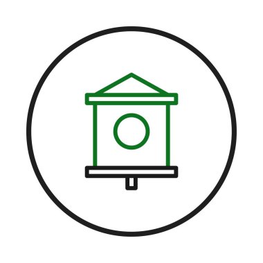 Minimalist tasarım illüstrasyonunda temiz çizgileri ve geometrik şekilleri olan bir kuş evi sergileniyor. Tasarım, doğanın ve sanatsal basitliğin vurgulanması için idealdir.