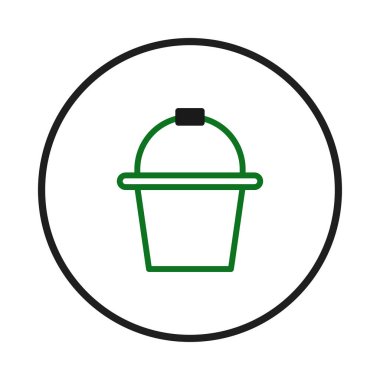 Minimalist bir vektör illüstrasyonunda, simsiyah bir çemberin merkezindeki bir kovanın yeşil çizgisi yer alır. Basitlik ve temizliği çağrıştırıyor. Modern ve sanatsal bir temsilci.