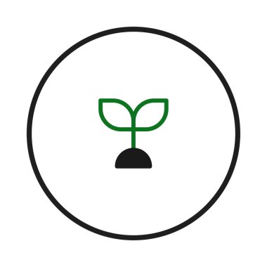 Basit ama zarif bir illüstrasyon, dairesel bir çerçeve içinde bulunan topraktan çıkan yeşil bir filiz ile hayatın başlangıcını ve sürekli büyüme döngüsünü temsil eder.