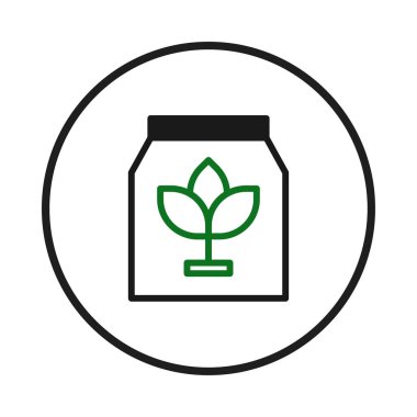 Organik çiftçiliği temsil eden basit ama çarpıcı bir ikon. Bu, doğal besin ve sürdürülebilir büyümeyi gösteren, gelişmekte olan bir bitkiyi gösteren bir gübre torbasını gösteriyor. Anlamı...