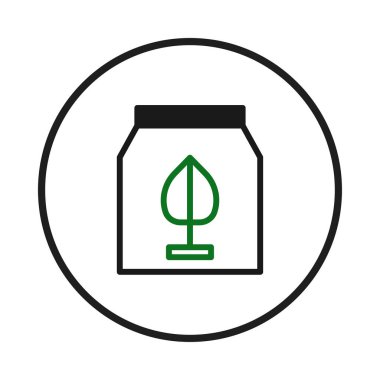 Bu simge ekolojik bir ürünü temsil ediyor ve sürdürülebilir paketleme seçeneklerine sahip organik ekinleri gösteriyor. Bu dairesel sembol, çevre yönetimi ve doğanın uyumu ile somutlaşmıştır.
