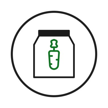 Bir ambalaj illüstrasyonuna yerleştirilmiş havuç ikonu içeren basit bir tasarım, organik üretim ve bitkisel besin özünü somutlaştırıyor. Markalaşma, reklam ve tasarım için ideal.