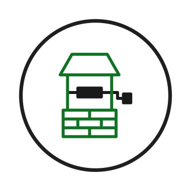 Bu basit ikon tasarımı, kırsal bir cazibe hissi uyandıran ve su erişiminin önemini vurgulayan biçimlendirilmiş bir su kuyusu içerir. Bu minimalist estetik ve temiz çizgiler kendilerini