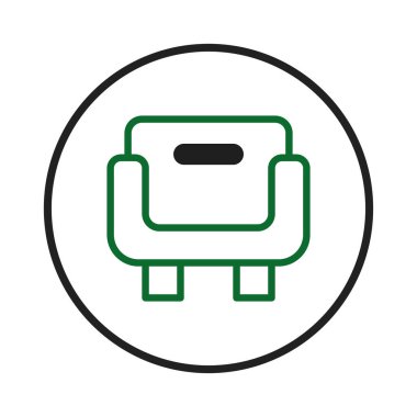 Dağınık olmayan bir tasarım koltuk sanatı sergiliyor. Bu resim iç tasarım, ev dekorasyonu, rahatlama ve konfor tasvirlerinde kullanılabilir. Beyaz üzerine izole edilmiş, temiz ve minimalist bir grafiktir.